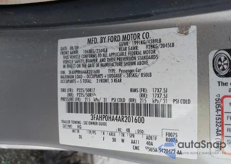 2010 Ford Fusion Se из США, поврежденный, VIN 3FAHP0HA4AR201600